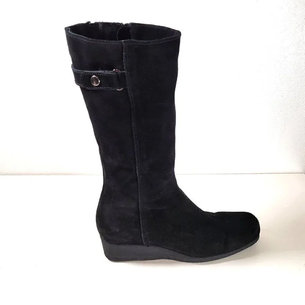 La Canadienne Black Long Knee High Wedge Boots / booties Size Us 8M